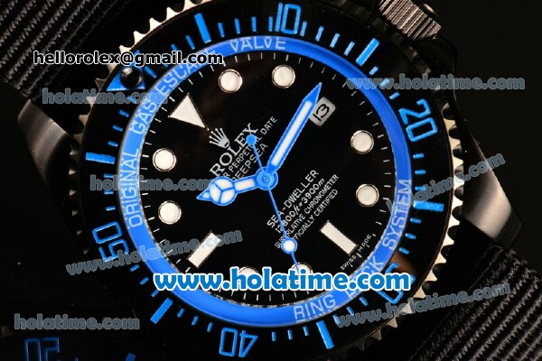 Rolex Sea-Dweller Deepsea Asia 2813 Automatic PVD Case with Black Nylon Strap and Blue Diver Index - Click Image to Close